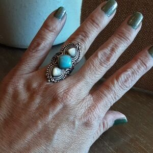 Turquoise and Silver Bohemian Ring